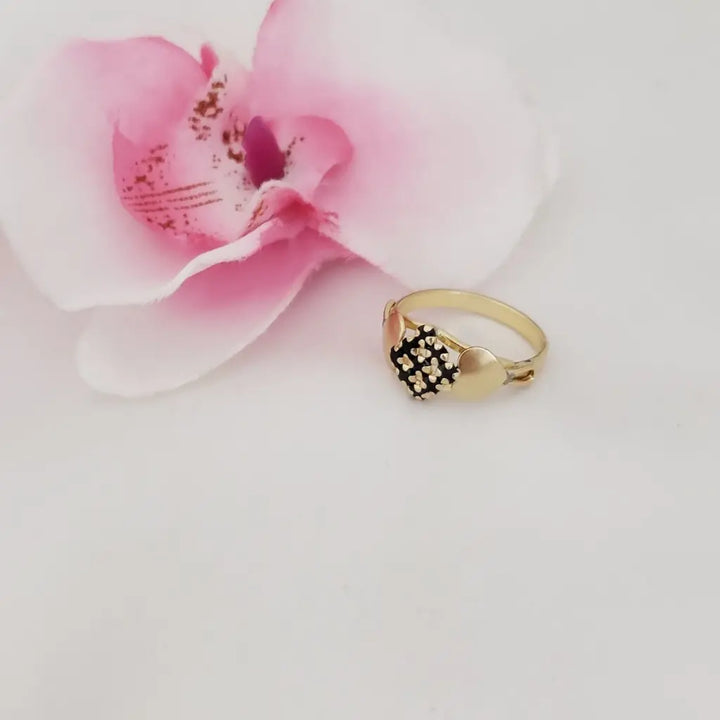 Anillo De Dama De Corazones Y Cristal Negro