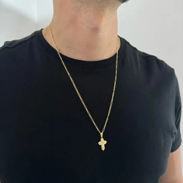 Cadena De Caballero De Tejido Aros + Dije De Cruz
