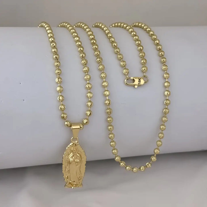 Cadena De Caballero De Tejido Militar Diamantada De 60cm-4mm De Grosor Con Dije De La Virgen De Guadalupe