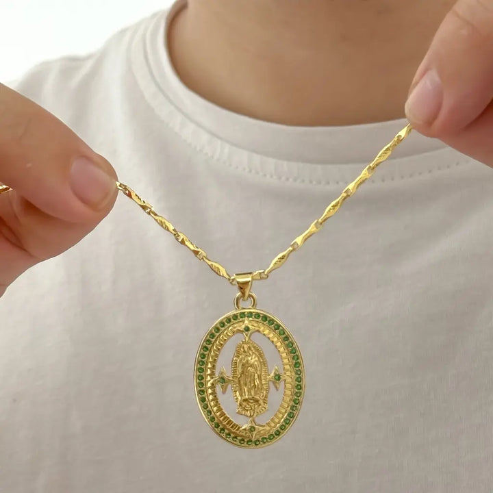 Cadena De Caballero De Tejido Pilar De 60cm-2mm De Grosor Con Dije De La Virgen De Guadalupe + Envío Gratis