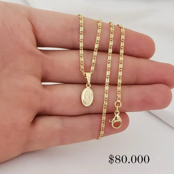 Cadena De Dama De Tejido Caracol Con Dije De La Virgen De Guadalupe En Promoción