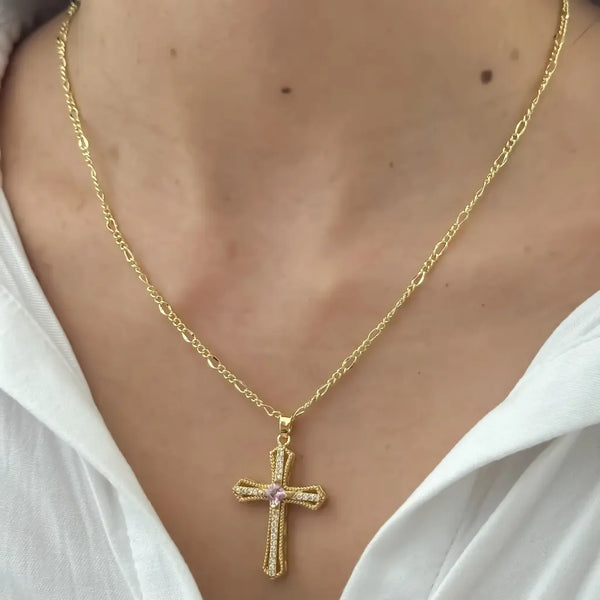 Cadena De Dama De Tejido Cartier Fina De 50cm-2mm De Grosor Con Dije De Cruz