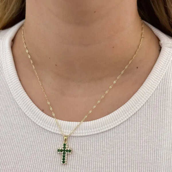 Cadena De Dama De Tejido Crispeta De 50cm-2mm De Grosor Con Dije De Cruz Verde