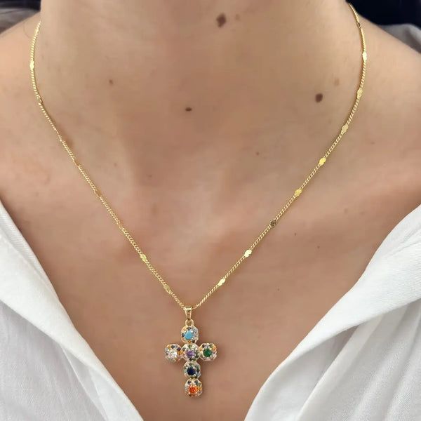Cadena De Dama De Tejido Cubana Con Corazones Y Dije De Cruz De Colores
