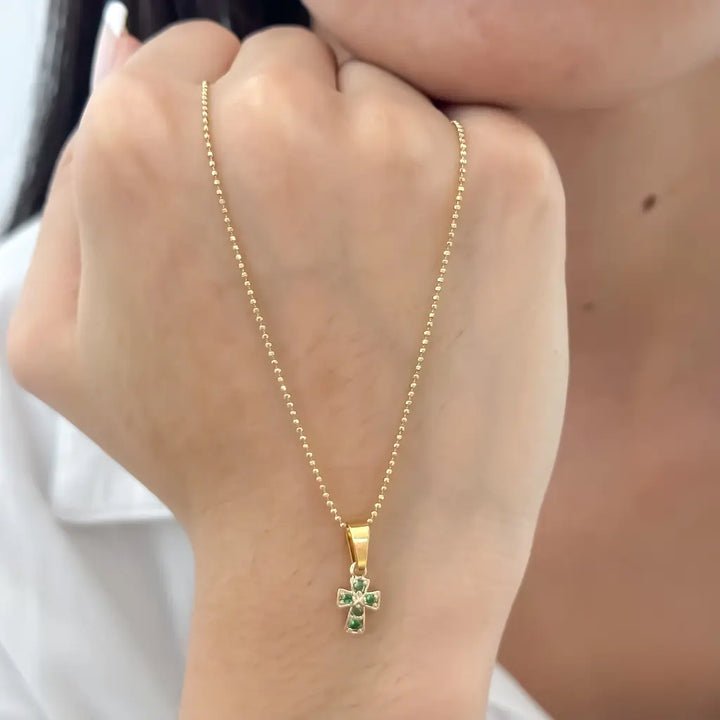 Cadena De Dama De Tejido Militar De 50cm-1mm De Grosor Con Dije De Cruz Verde Pequeña