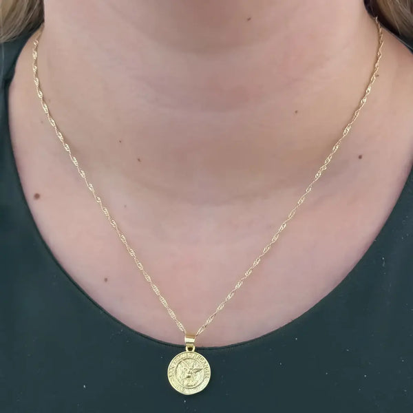 Cadena De Dama De Tejido Singapur Con Dije De San Miguel Arcángel