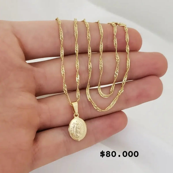 Cadena De Dama De Tejido Singapur Con Medalla De La Virgen De Guadalupe En Promoción