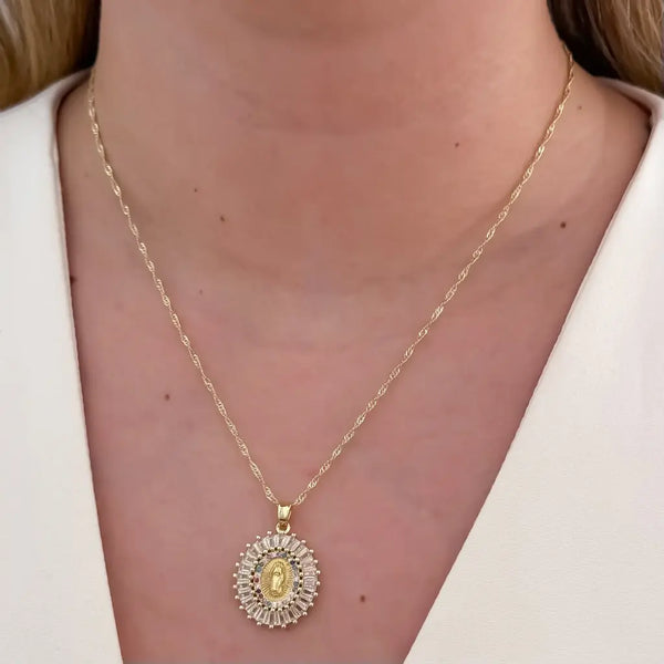 Cadena De Dama De Tejido Singapur De 50cm-2mm De Grosor Con Dije De La Virgen De Guadalupe