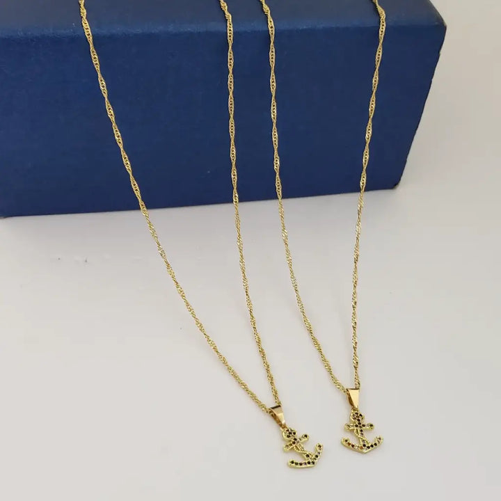 Cadenas Para Parejas De Tejido Singapur Con Dijes De Ancla Negra + Envío Gratis