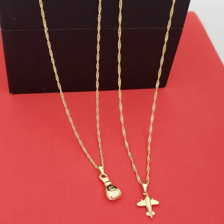 Cadenas Para Parejas De Tejido Singapur Con Dijes De Bolsa De Dinero Y Avión + Envío Gratis