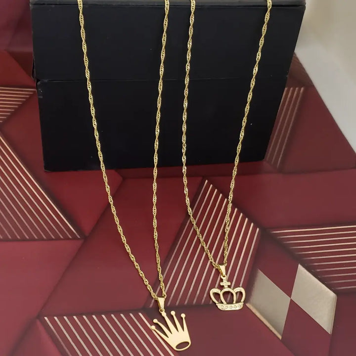 Cadenas Para Parejas De Tejido Singapur Con Dijes De Coronas + Envío Gratis