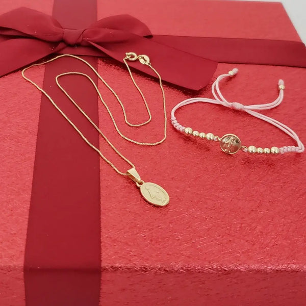 Conjunto De Niños Con Cadena De Tejido Caracol Con Dije De La Virgen Milagrosa + Manila Con Herraje De La Virgen Milagrosa + Envío Gratis