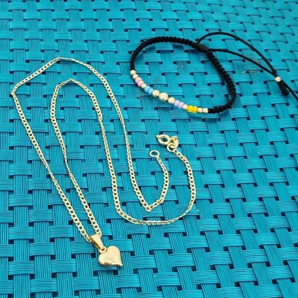 Conjunto Para Niños Con Cadena De Tejido Cubana Y Dije De Corazón + Manilla + Envío Gratis