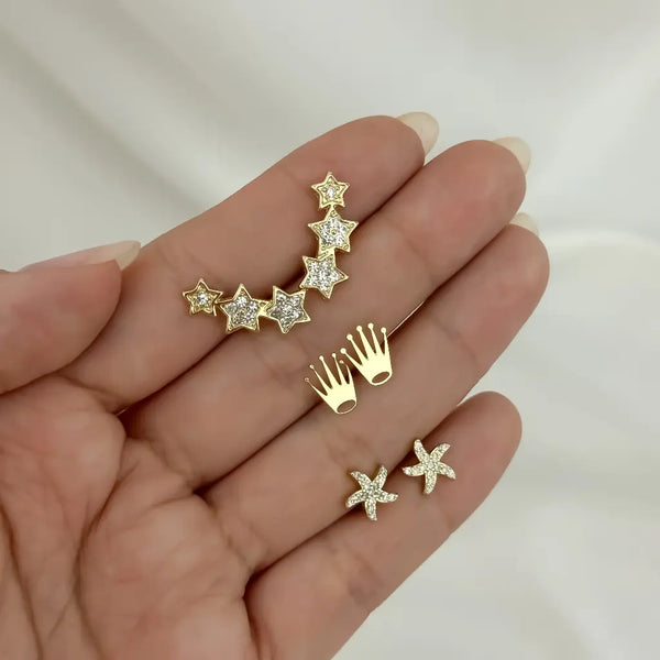 Juego De Tres Pares De Topos De Dama, Estrellas Cristal, Rolex Y Estrellas De Mar